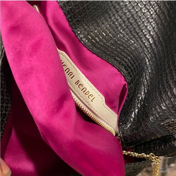 Henri Bendel Debutant shiny Black Leather Clutch Purse vintage compact mirror - Picture 5 of 14